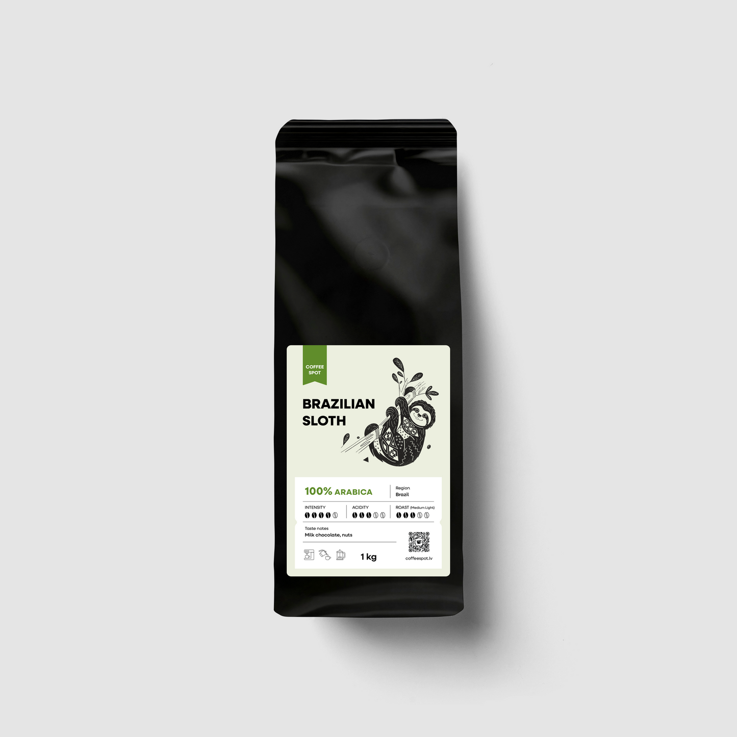 Brazīlijas Arabica kafijas pupiņas 1kg, Coffee Spot Brazilian Sloth, klasiska garša