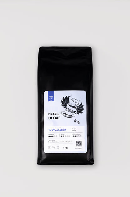 decaf, bezkofeīna kafijas pupiņas un malta kafija no Brazīlijas par izdevīgu cenu