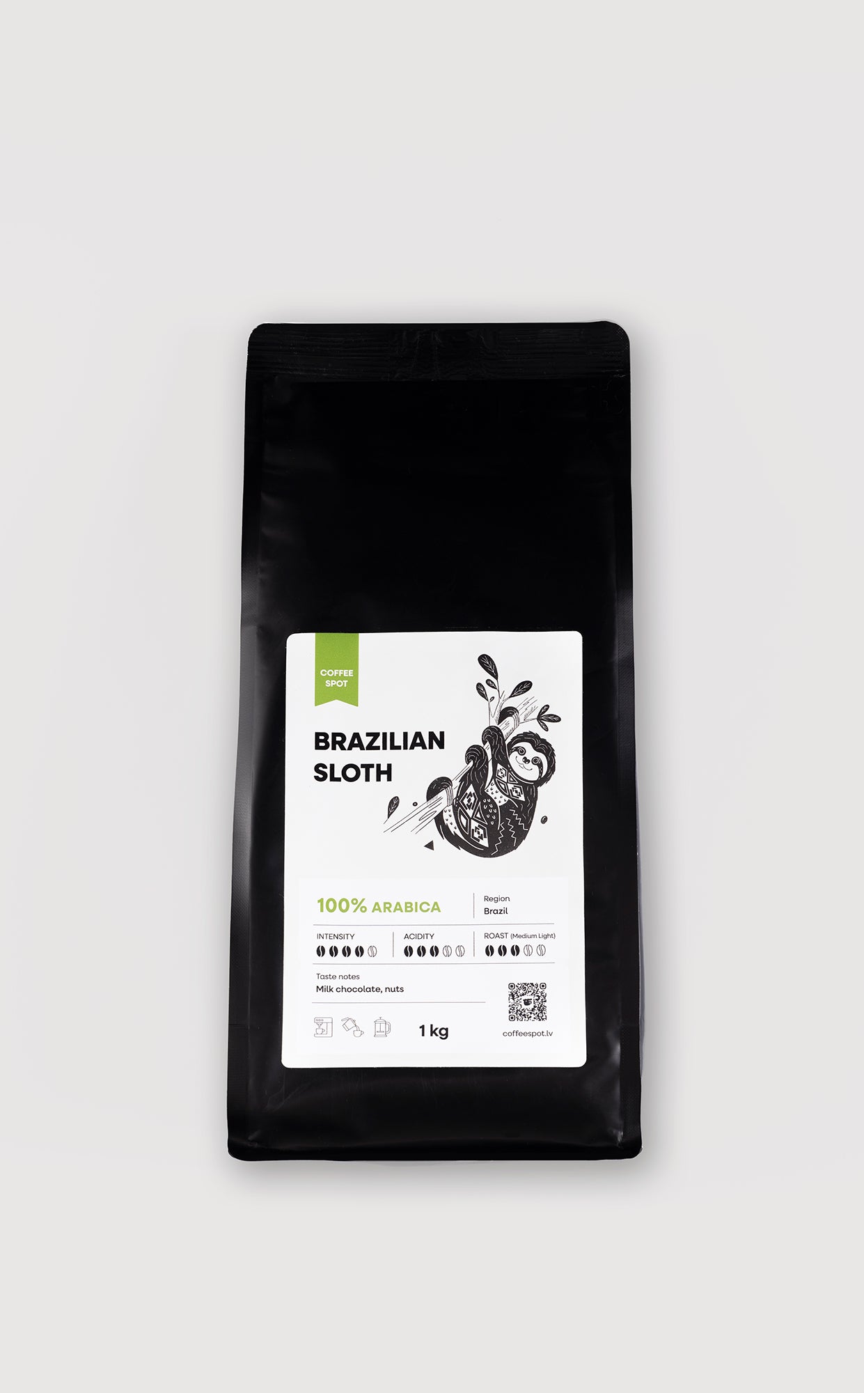 Kafijas pupiņas un malta kafija ar augļainu garšu no Brazīlijas – Coffee Spot Brazilian Sloth, Brazīlijas sliņķis