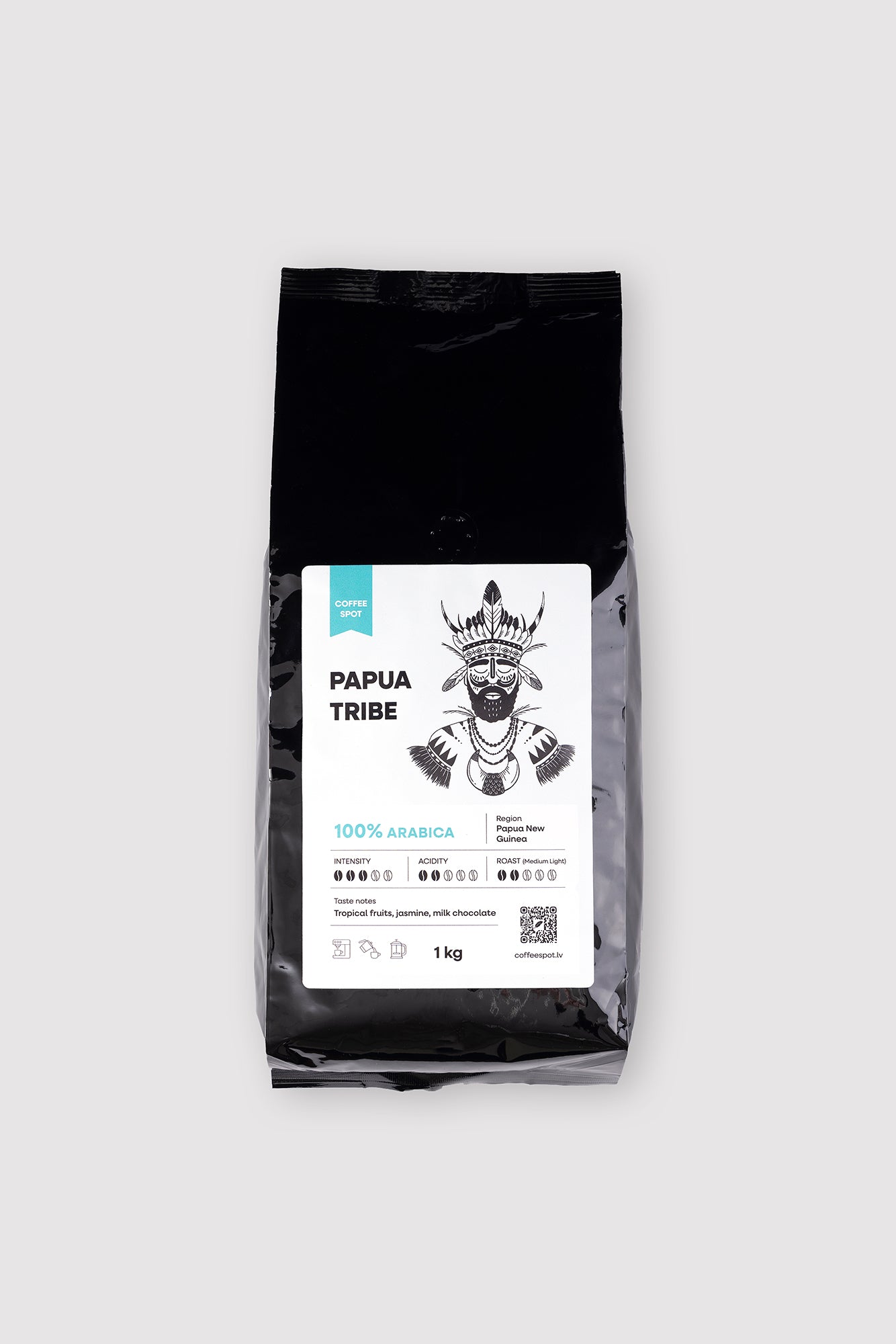 Coffee Spot kafijas pupiņas no Papua Jaungvinejas, 1kg, vidēji gaišs grauzdējums. Piemērota kafijas automātiem